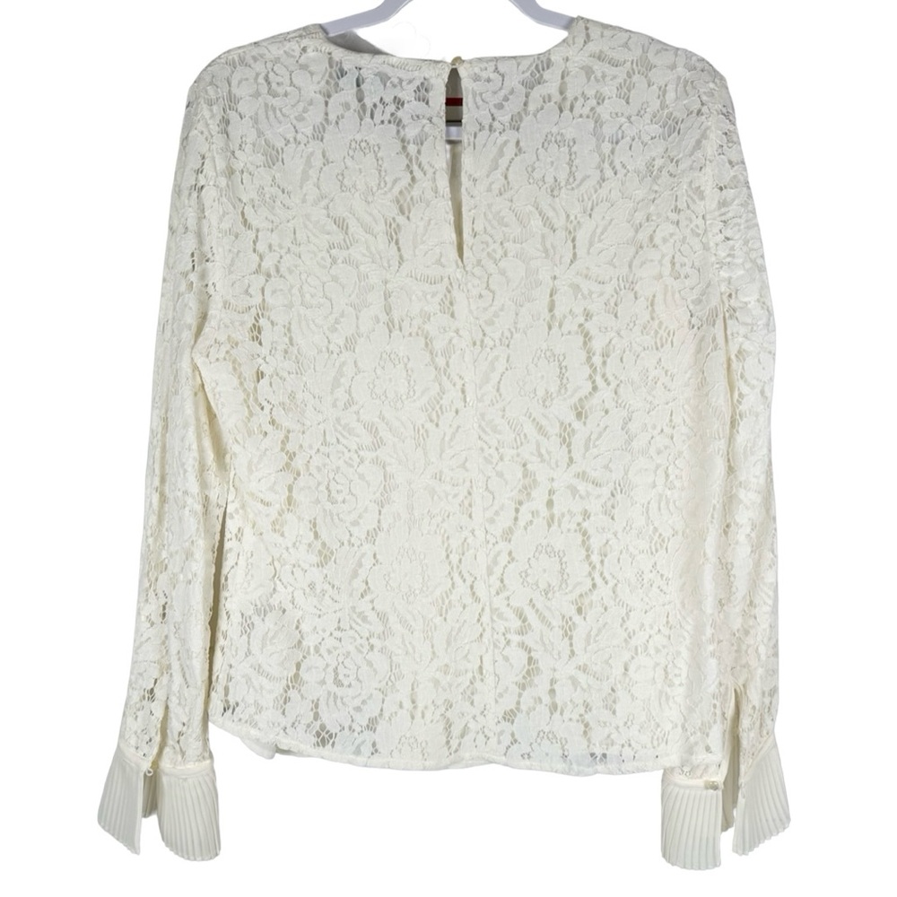 Lauren Ralph Lauren White Lace Long Sleeve Pleated Cuff Blouse Women’s Size 12 - Picture 2 of 6